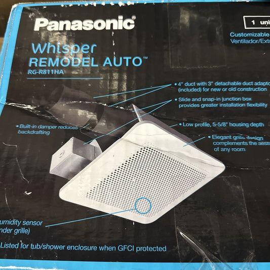 NOB Panasonic Whisper Remodel DC Pick-a-Flow 80/110 CFM Ceiling Bathroom Exhaust Fan with Humidity Sensor, White