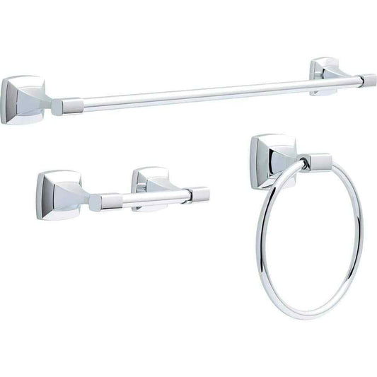 Delta Portwood 3-Piece Bath Hardware Set with Towel Ring 24 in. Towel Bar and Toilet Paper Holder in Polished Chrome