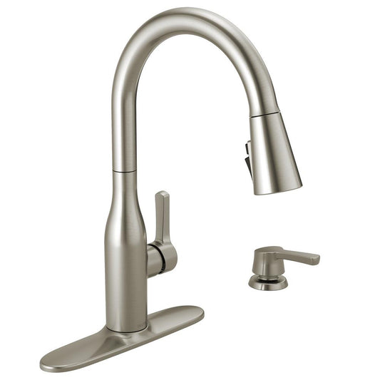 Delta Marca Single-Handle Pull-Down Sprayer Kitchen Faucet with ShieldSpray Technology and Soap in SpotShield Stainless