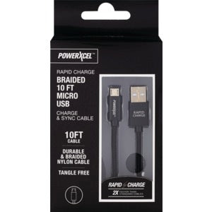 PowerXcel Rapid Charge Braided Micro USB Charge & Sync Cable, Black, 10 Ft | CVS