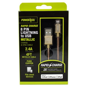 PowerXcel 4FT Lightning 2.4A Cable, Gold | CVS
