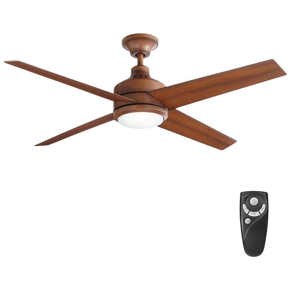 Home Decorators Collection Mercer 52 in. LED Indoor Distressed Koa Ceiling Fan with Light Kit and Remote Control