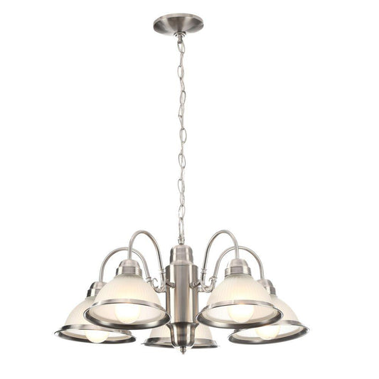 Hampton Bay Halophane 5-Light Frosted Glass Shade Brushed Nickel Finish Chandelier (New Open Box)
