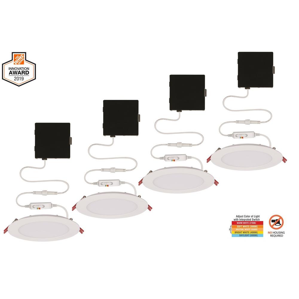 Commercial Electric Ultra Slim 6 in. Color Selectable New Construction and Remodel Canless Recessed Integrated LED Kit (4-Pack)