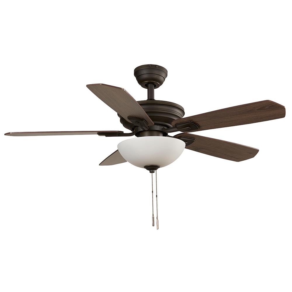 Hampton Bay Wellston II 44 in. Indoor LED Bronze Dry Rated Downrod Ceiling Fan with Light Kit and 5 Reversible Blades