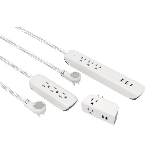 Commercial Electric 4 Ft. Multiple Outlet and Wall Mounted Surge Protector Set (3-Pack), White Matt&gray Diamond Patten