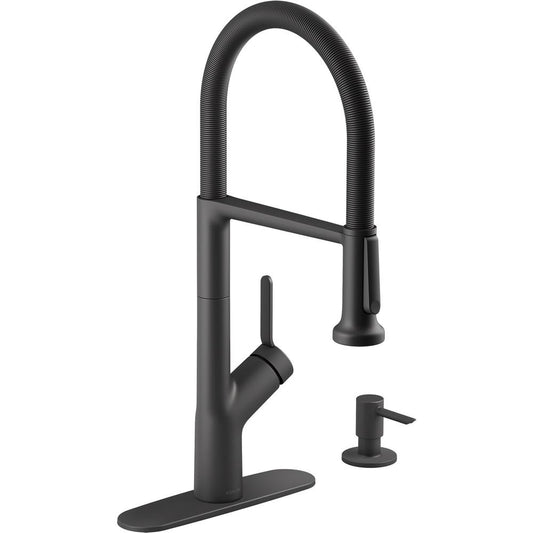 KOHLER Setra Single-Handle Semi-Professional Kitchen Sink Faucet with Soap Dispenser in Matte Black