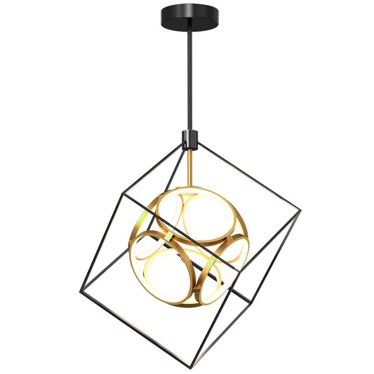 Artika Luxury 29-Watt Integrated LED Black and Gold Modern Hanging Pendant Chandelier Light Fixture for Dining Room or Kitchen