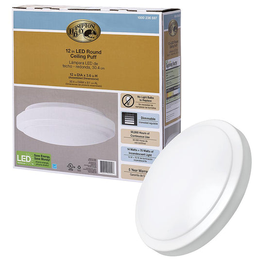 Commercial Electric 12 in. Round LED Flush Mount Light Pantry Laundry Closet Light 1000 Lumens Dimmable 4000K Bright White