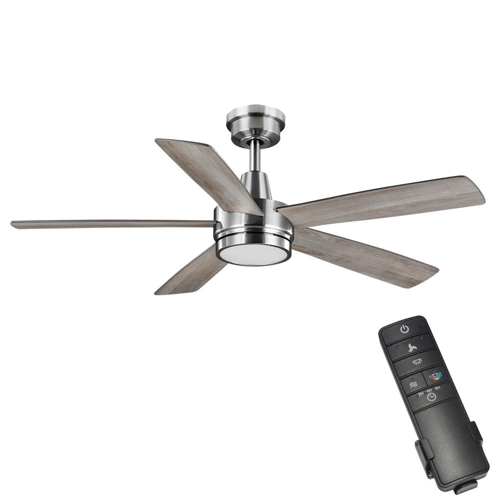 Hampton Bay Fanelee 54 in. White Color Changing LED Brushed Nickel Smart Ceiling Fan with Light Kit and Remote Powered by Hubspace