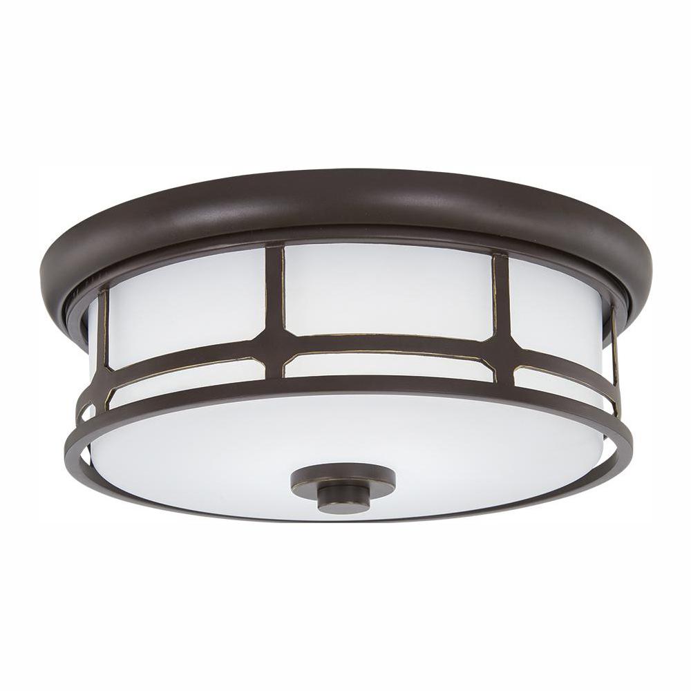 Hampton Bay Portland Court 14 in. 1-Light Oil Rubbed Bronze with Gold Highlights LED Flush Mount