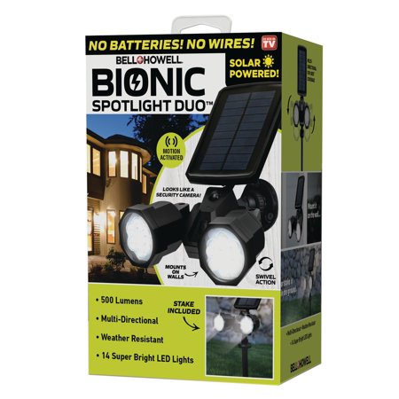 Bell + Howell Solar Powered Motion Activated Integrated LED Black Outdoor Bionic Spotlight Duo Area Light