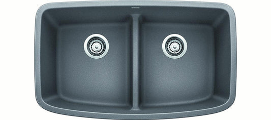 BLANCO, Metallic Gray 442202 VALEA SILGRANIT 50/50 Double Bowl Undermount Kitchen Sink with Low Divide, 32" X 19"