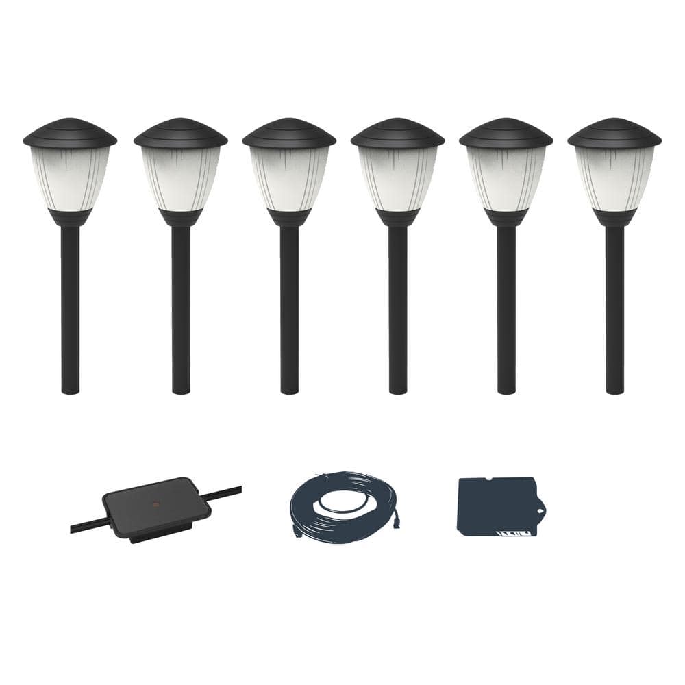 Hampton Bay Lamar Park 10-Watt Equivalent Low Voltage Black Integrated LED Outdoor Path Lights with Easy Clip Connectors (6-Pack)