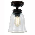 Hampton Bay Matilda 7 in. 1-Light Oil Rubbed Bronze Semi-Flush Mount Ceiling Light Fixture with Bell Shaped Clear Glass Shade