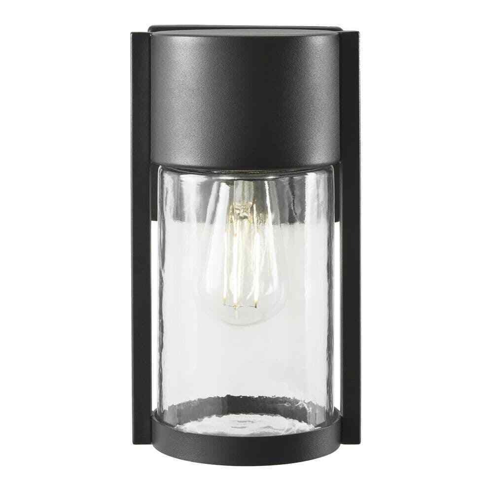 Hampton Bay Kempster Modern 1-Light Matte Black Modern Outdoor Wall Cylinder Light with Clear Glass