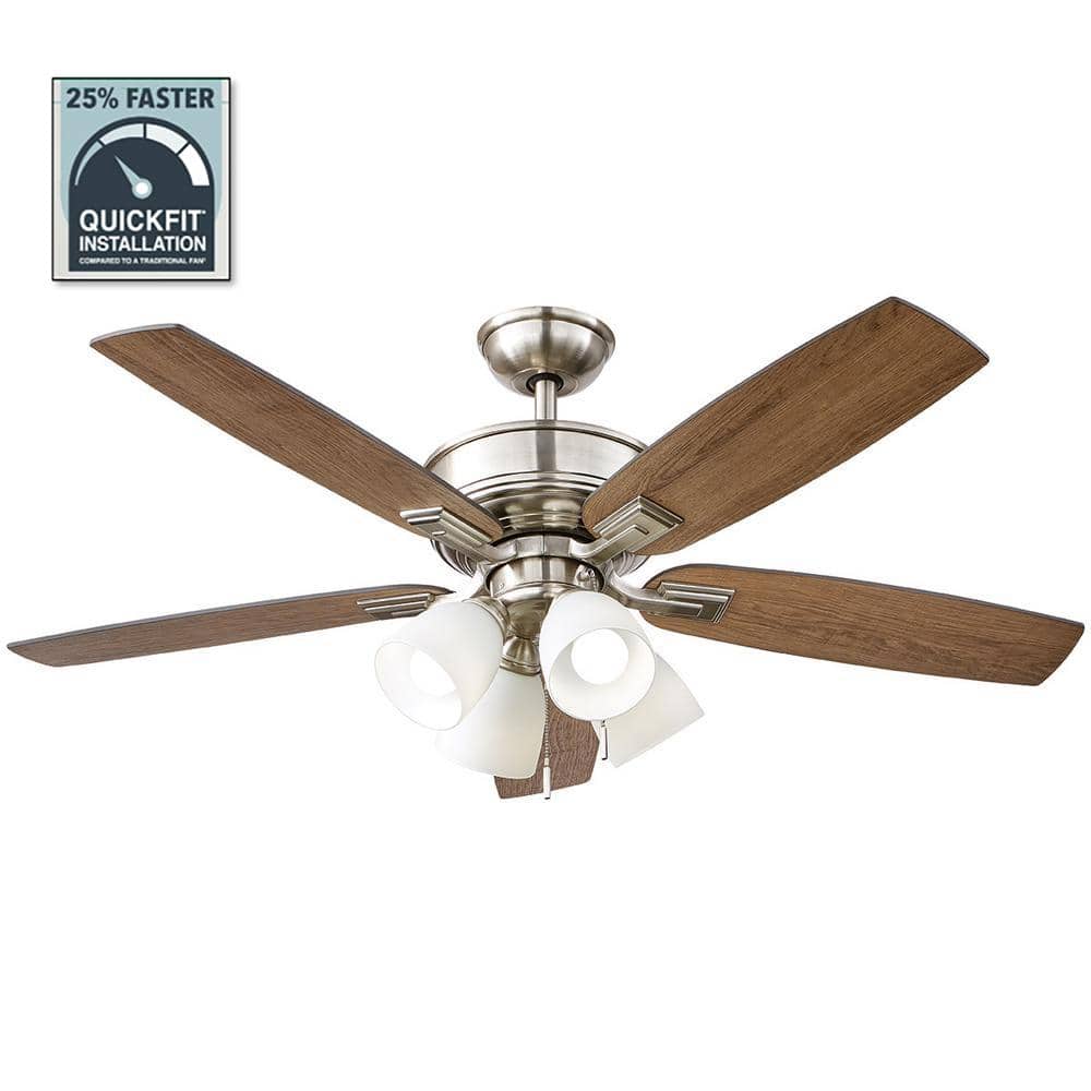 Hampton Bay Devron II 52 in. Indoor Brushed Nickel LED Ceiling Fan with Light Kit, Downrod and Reversible Blades
