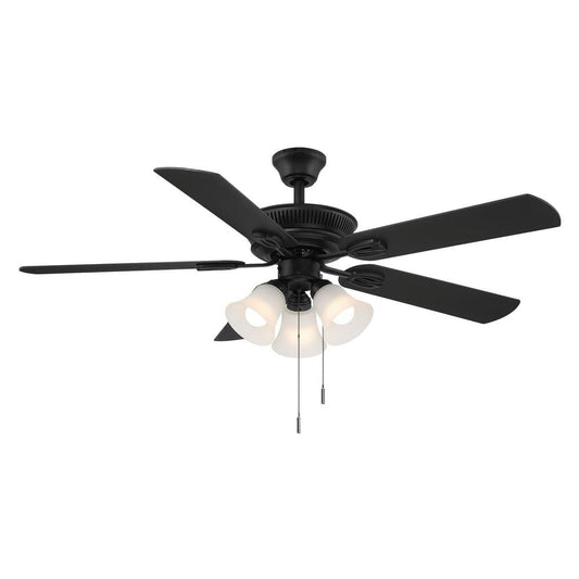 Hampton Bay Glendale III 52 in. LED Indoor Matte Black Ceiling Fan with Light and Pull Chains
