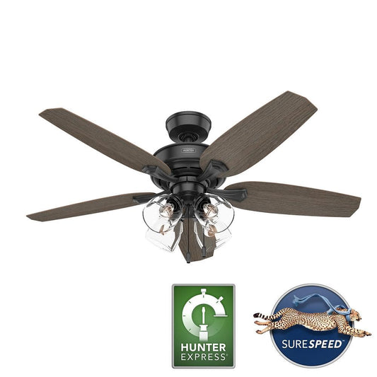 Hunter Channing 52 in. Express Indoor Matte Black Ceiling Fan with Light Kit Included