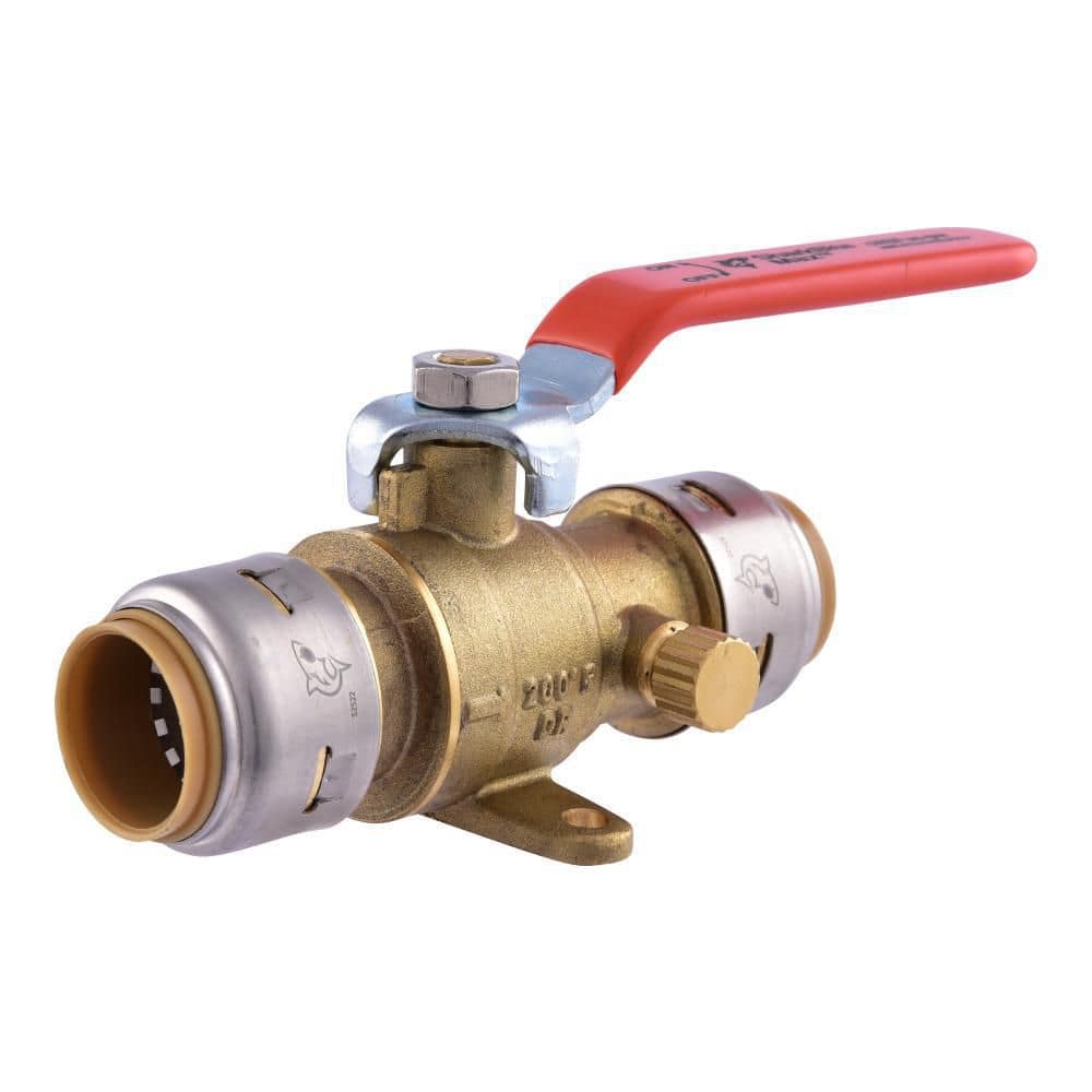 SharkBite Max 3/4 in. Brass Push-to-Connect Ball Valve with Drain and Drop Ear, NOB