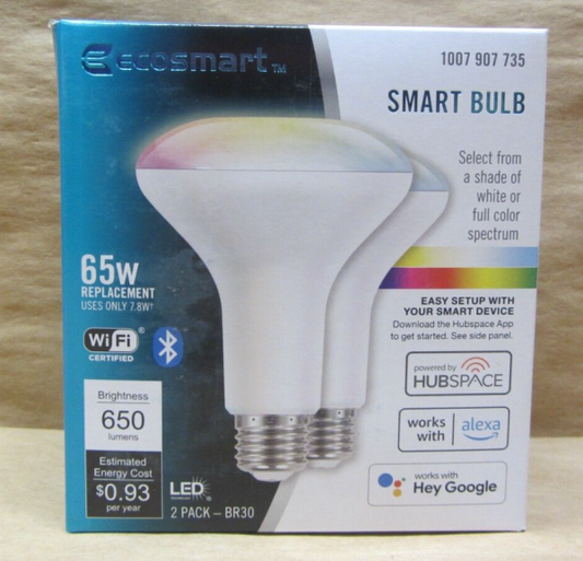 Eco-Smart BR30 65W replacement Dimmable LED Light Smart Bulb. 2-Pack